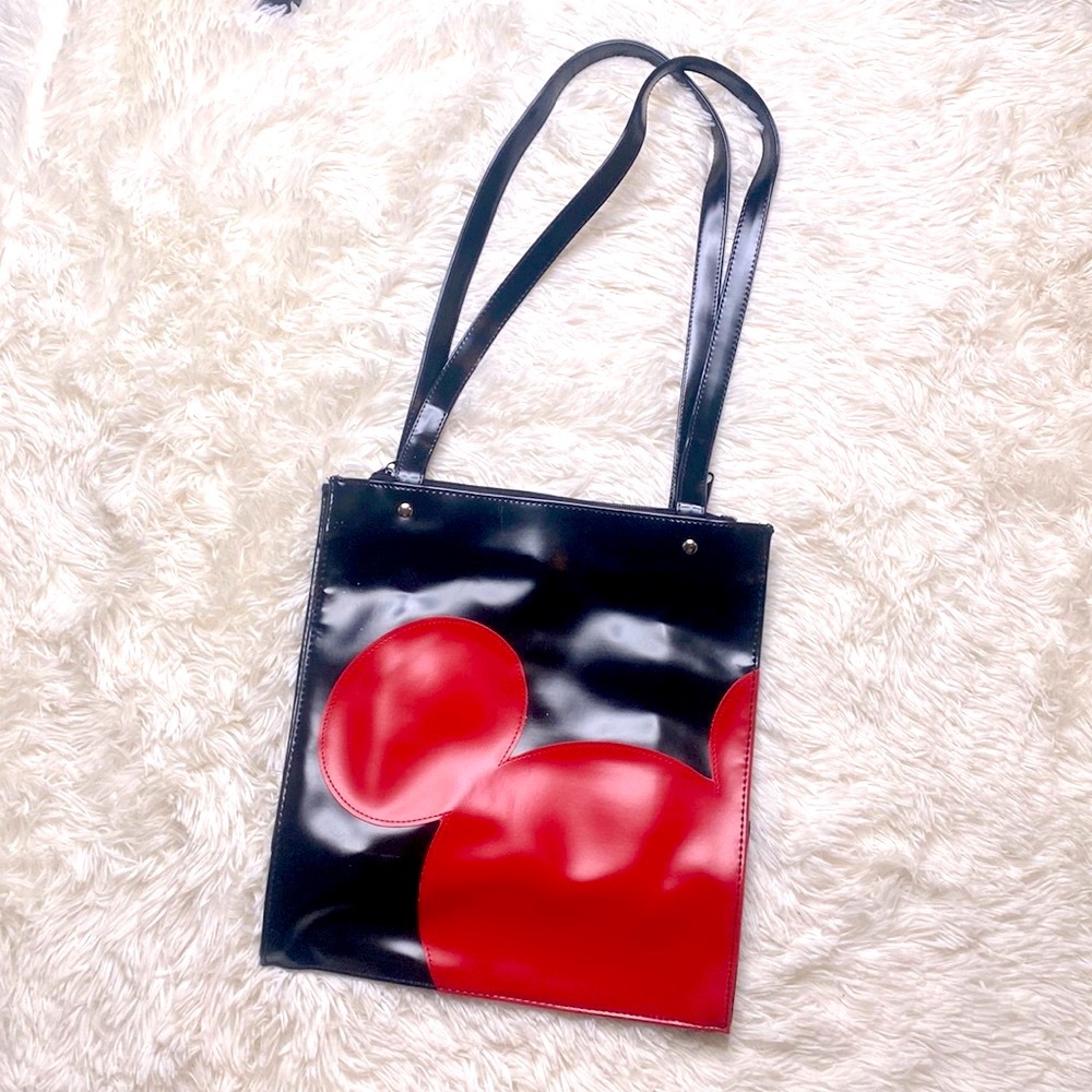 Walt Disney World Red & Black Mickey Mouse Ears Vinyl Double Strap Tote Bag